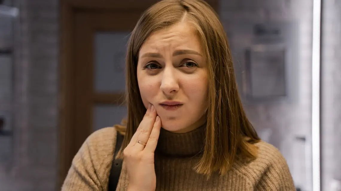 woman with toothache holding hand to cheek