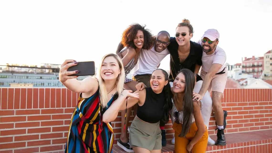 group of friends taking a selfie