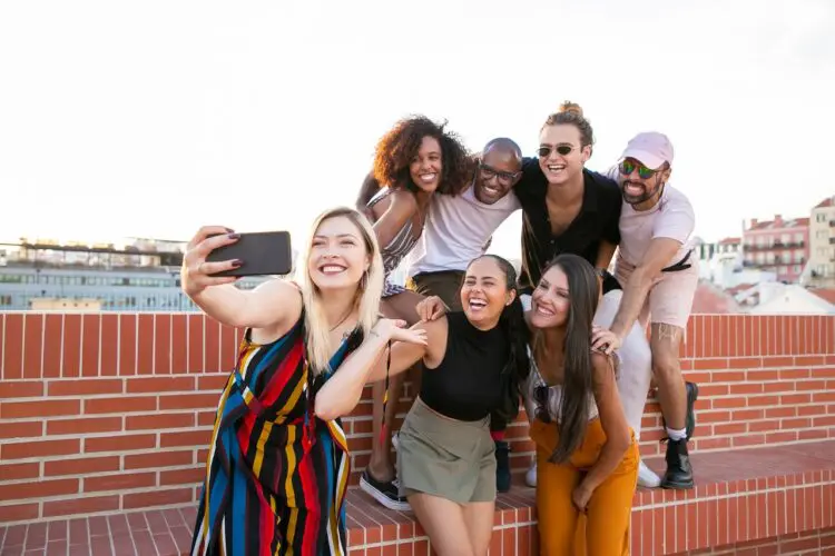 group of friends taking a selfie